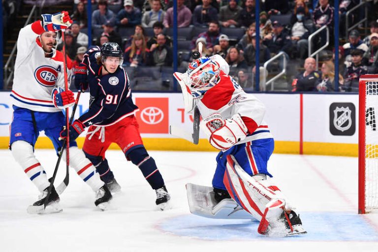 Sam Montembeault, Joel Edmundson, Montreal Canadiens (Photo by Ben Jackson/NHLI via Getty Images)